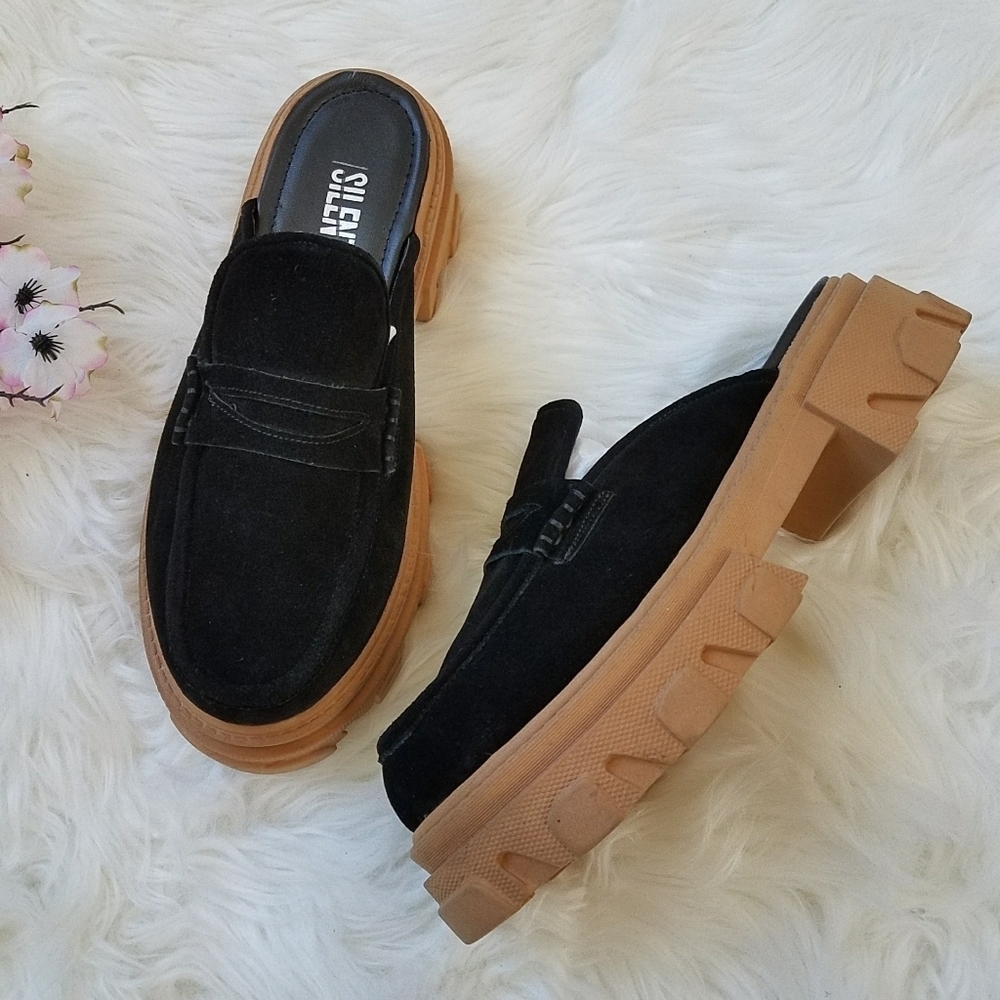 SILENT D Logan Platform Loafer Mules In Black
